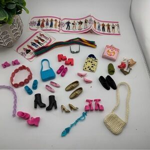 Lot of Barbie & Ken accessories. Purses, shoes, glasses, belt, towel